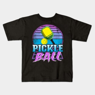 Retrowave Vaporwave Pickleball Paddle Vintage Pickle Ball Kids T-Shirt